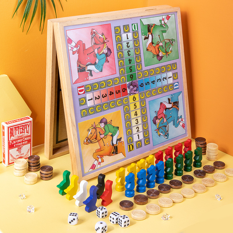 Picture of Wooden Fun Four-In-One Multi-Functional Chess Game for Young Children, Parent-Child Interactive Educational Early Education Board Game Toy