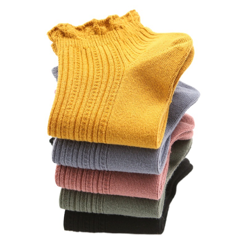 Women's Double Needle Lace Boat Socks Autumn and Summer Thin Ins Fashionable Breathable Sweat Absorbing Shallow Short Tube Solid Color Cotton Socks for Hair