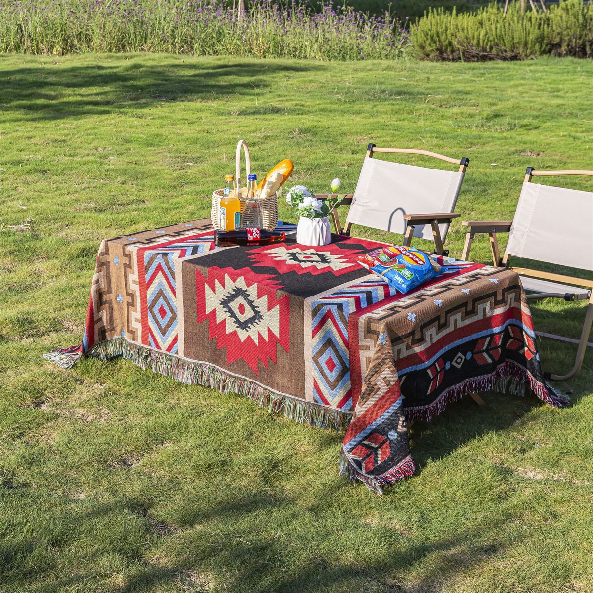 Ins Boho Style picnic mat camping tablecloth outdoor lawn moisture-proof floor mat tent equipment blanket thickened