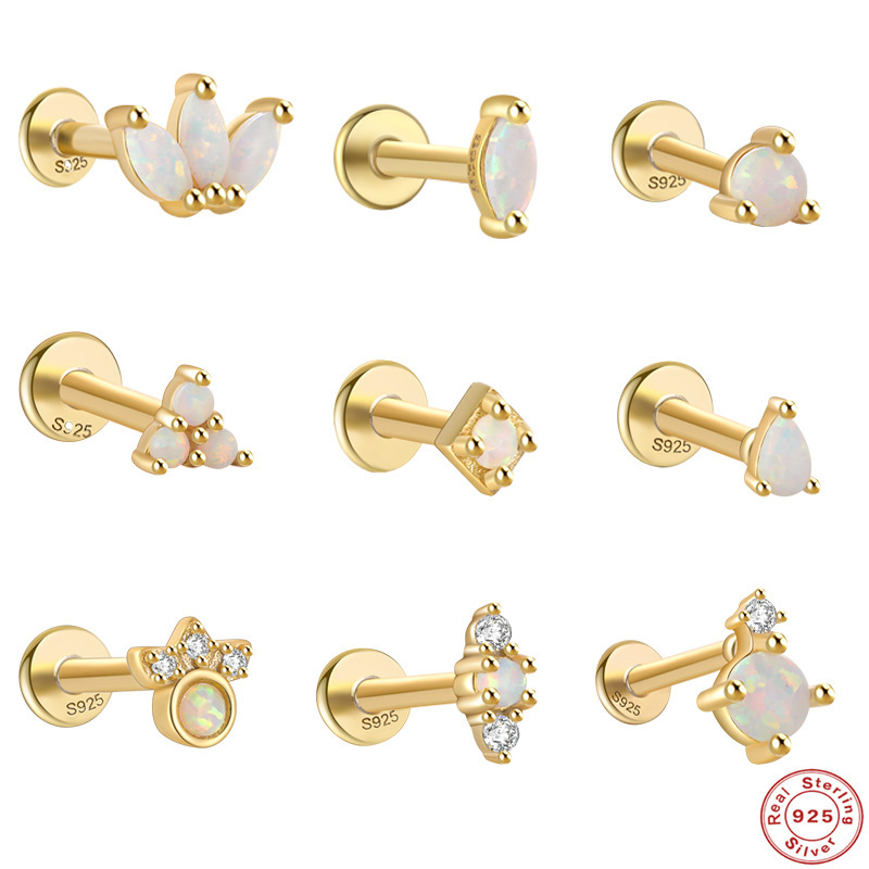 Sterling Silver 925 Aobao Flat Piercing Jewelry Cross-border Hot Selling High-grade Sense Thread Ear Bone Nail Earrings Jewelry for Women and Men