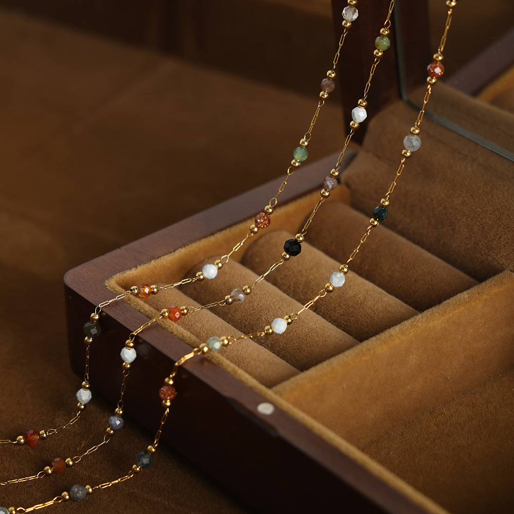 Picture of Minimalistic Fashion Niche Personality All-match Geometric Jewelry Mix and Match Natural Stone Beaded Design Titanium Steel Jewelry suit