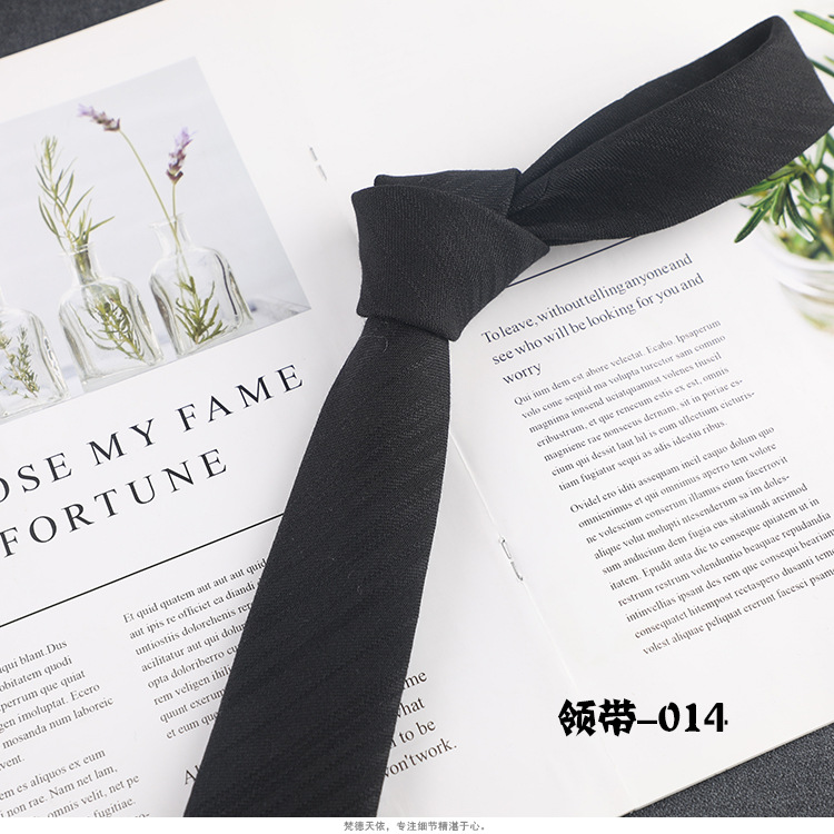 Picture of Factory wholesale Korean version of narrow cotton and linen tie men's leisure professional business work college style dark twill trendy