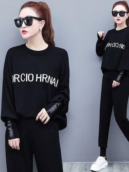 Round neck sports suit women's 2023 Spring and Autumn New plus size slimming Western style age-reducing fashion two-piece women's clothing