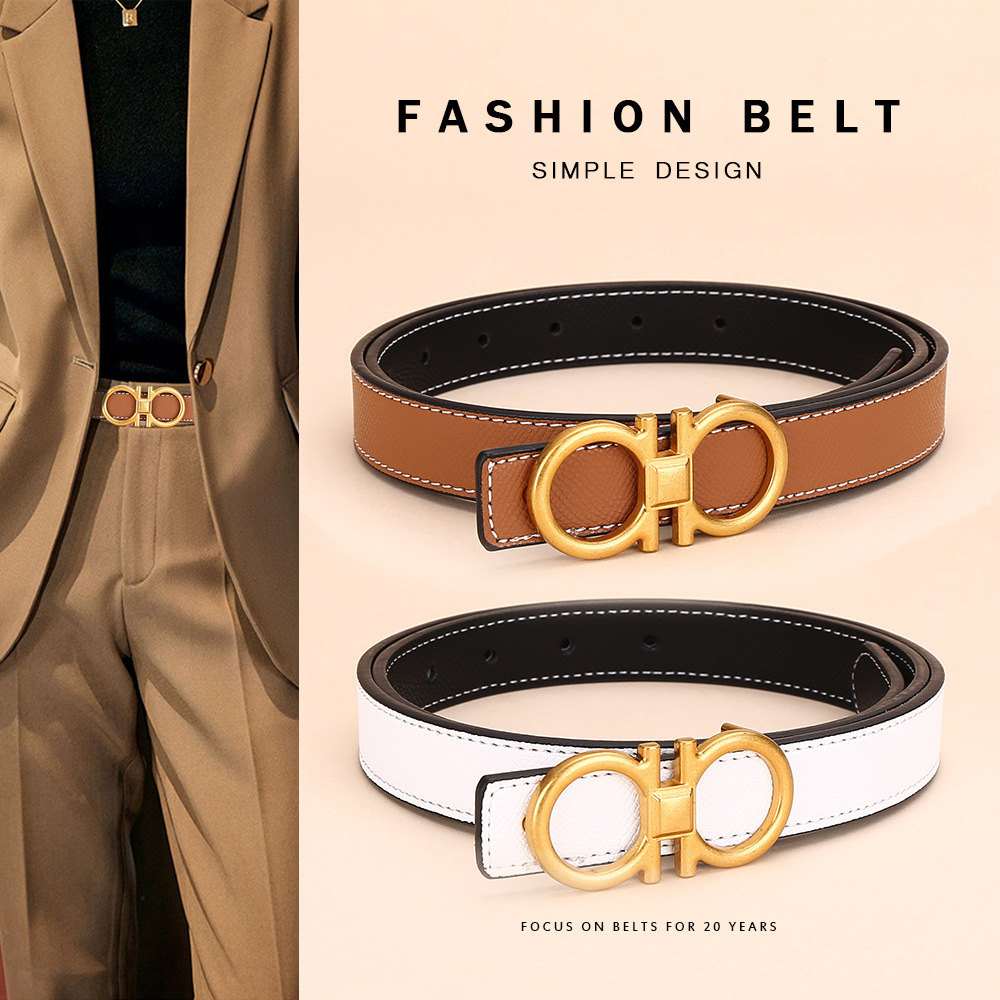 Cross-Border Women's Belt Women's Versatile Decorative Suit Trouser Belt Genuine Leather Belt Women's High-End Smooth Buckle Business Fashion