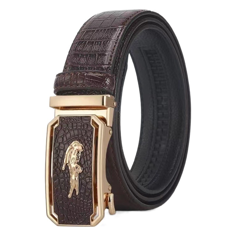 Belt men's crocodile pattern alloy leather automatic buckle cowhide belt Joker casual simple belt in stock wholesale
