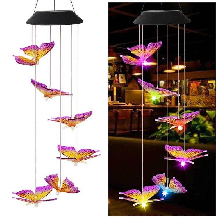 Solar Butterfly Wind Bell Light Cross-border Explosions Outdoor Garden Decorative Colorful Color Changing 6LED Solar Wind Bell Light
