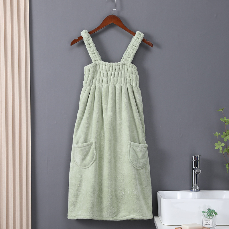 Picture of Coral Velvet Bath Skirt for Women, Absorbent, Soft, Wearable Bath Towel, Bath Sling, Enlarged Vest, Adult Student Home Thickeneding