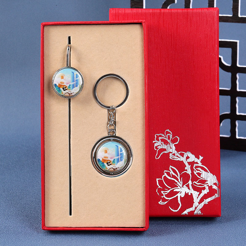Picture of Beijing Temple of Heaven, Wuhan Yellow Crane Tower, Nanjing, Guangzhou Souvenir Metal Bookmark Keychain Set Custom Cultural and Creative Style