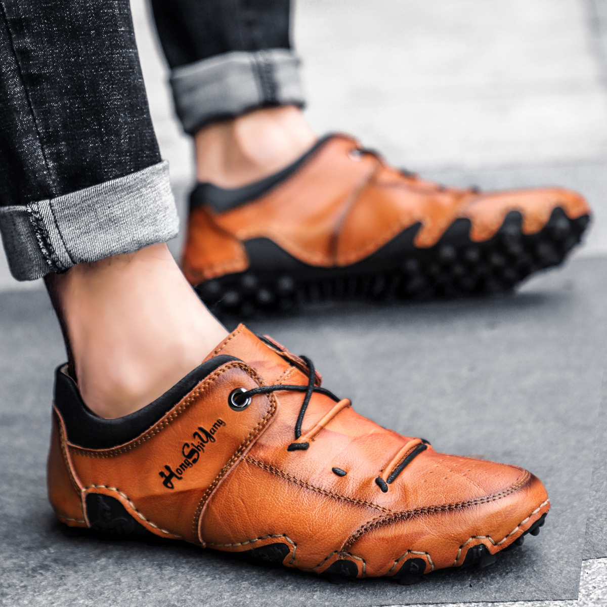 882 Spring and Autumn New Fashion British Style Leather Shoes Personalized Casual Trendy Men's Hand-stitched Octopus Shoes