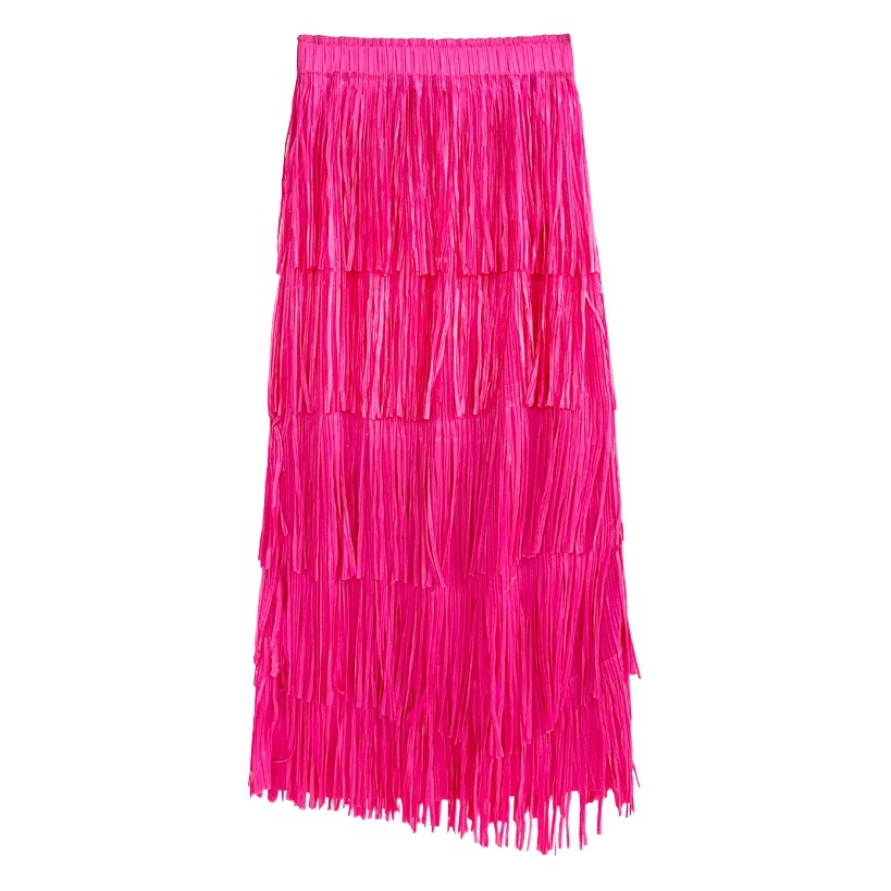 Cross-Border Amazon Pleated Tassel Skirt for Women Spring and Summer Thin High-Waisted Slim Fashionable Elastic Hip Skirt