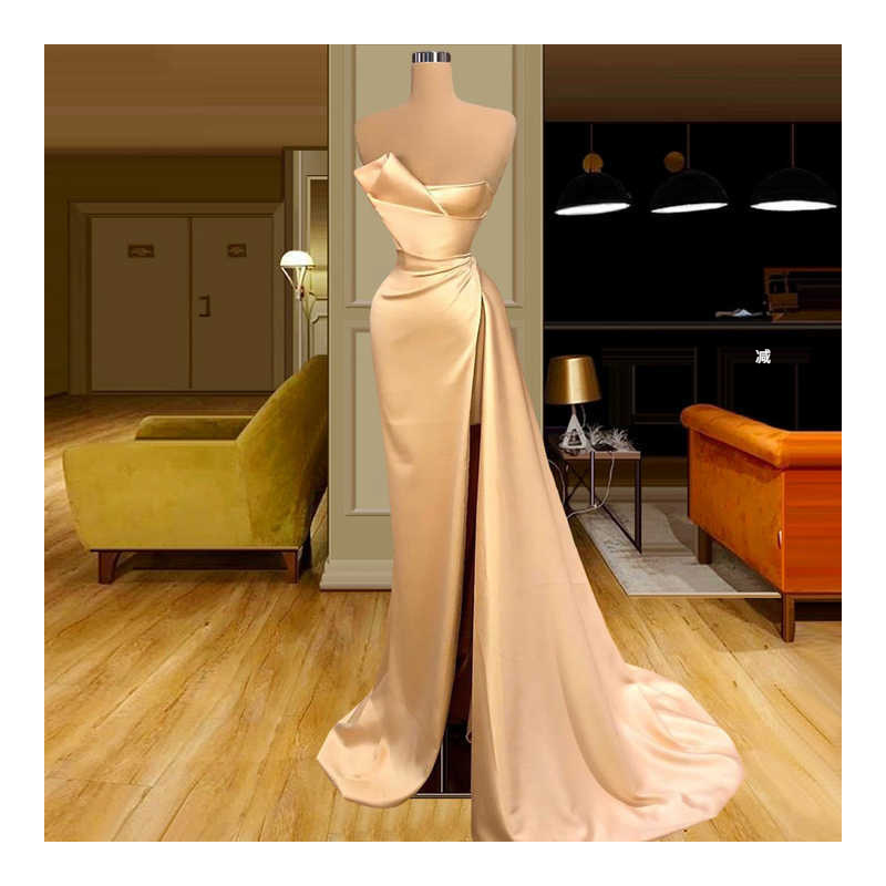 French satin slim tube top heavy work evening dress banquet stage performance host dress bridesmaid dress