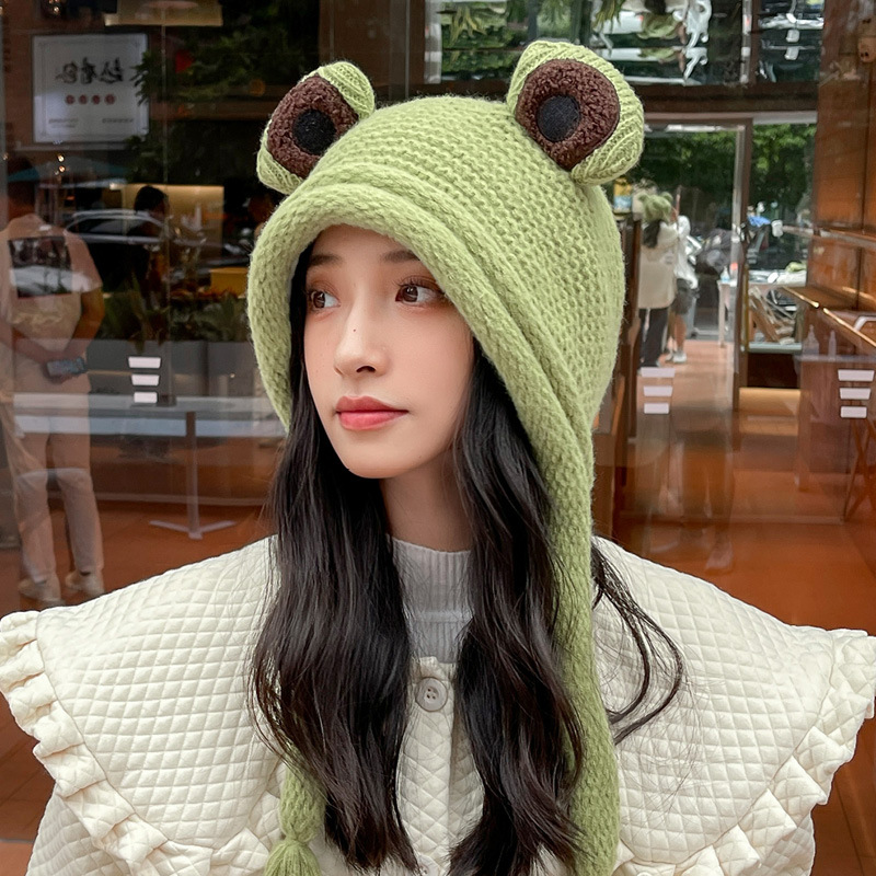 Winter Hat Children's Cute Frog Korean Style All-match Ear Protection New Style Wool Thickened Warm Braid Fashion Knitted Hat