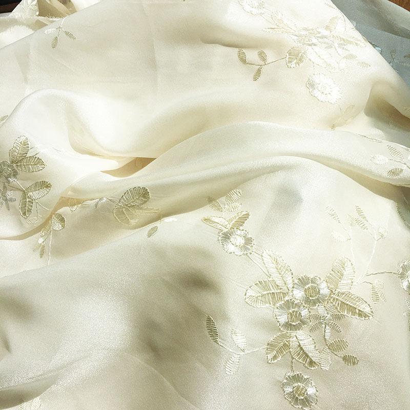 Yangzhou yarn embroidery fabric Hanfu cheongsam dress skirt embroidered clothing fabric breathable slightly transparent gauze fabric