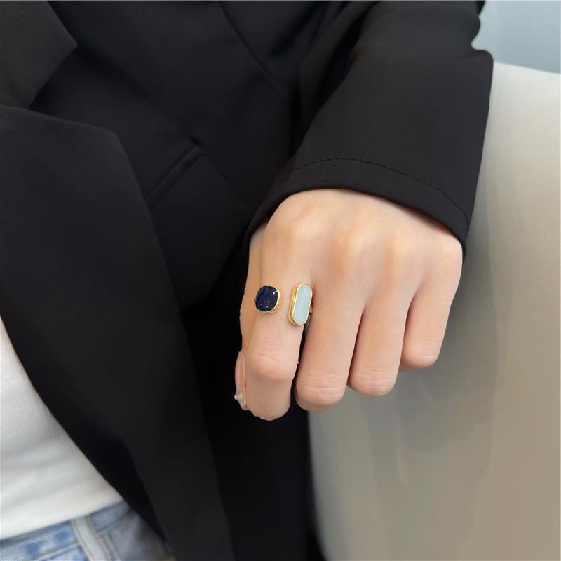 Picture of Elegant Blue Drop Oil Open Ring Korean Style Plain Ring Women's Fashion Ring Cold Style Internet Celebrant Enamel Color Jewelry