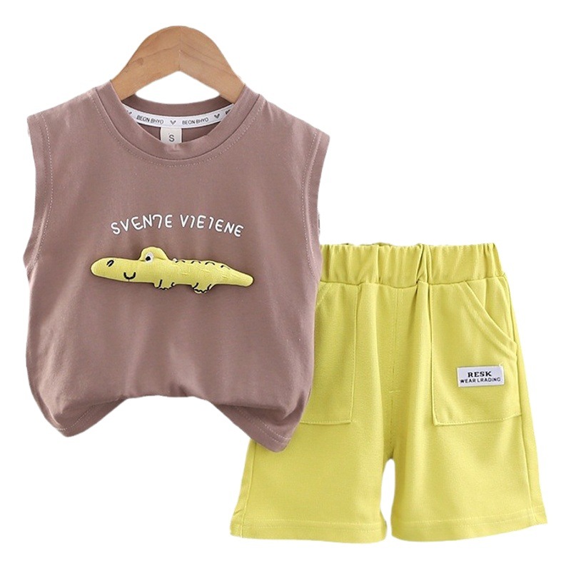 Summer children's vest shorts suit cotton t-shirt boys and girls baby thin children's clothing new 2024 men's treasure wholesale