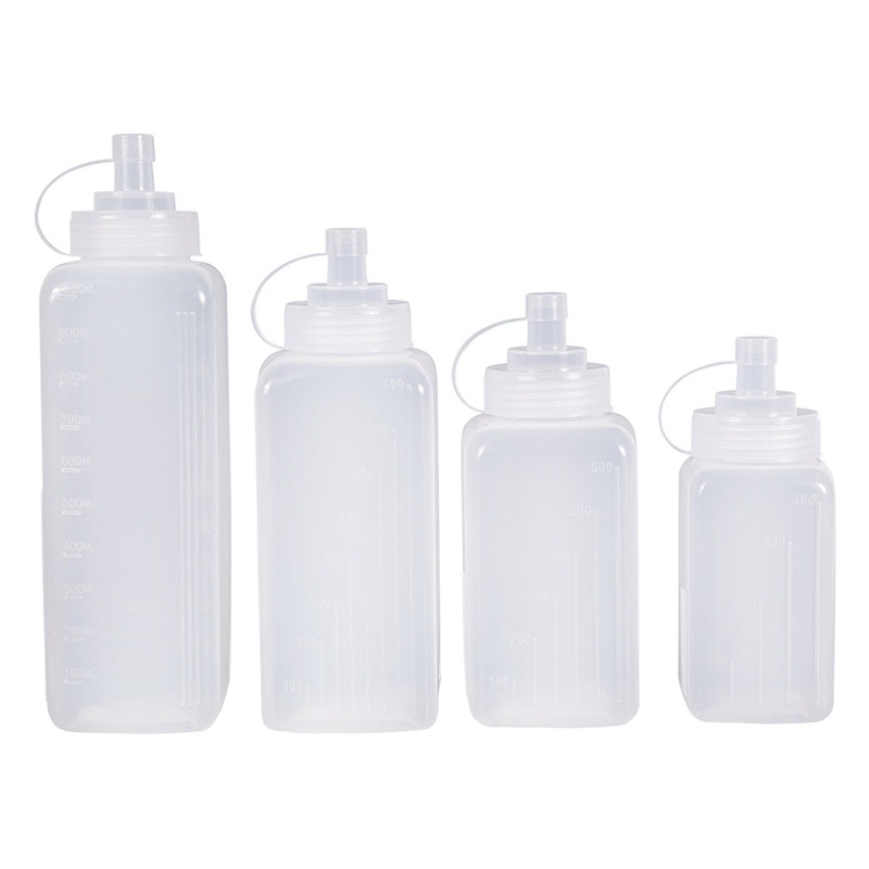 Square Pointed Plastic Squeeze Bottle, Large-Caliber Squeeze Bottle, Jam Bottle, Oil Bottle, Squeeze Sauce Bottle, Commercial Kitchen Seasoning Bottle