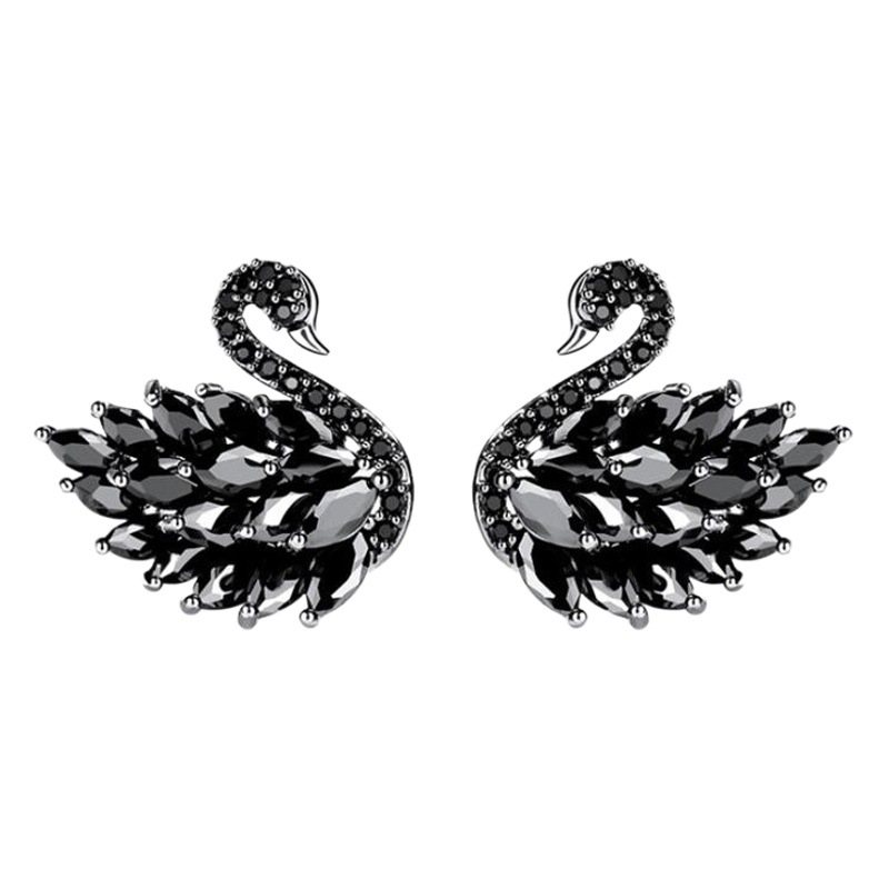 Korean Black Swan Earrings for Women S925 Sterling Silver Needle Zircon Earrings Elegant Earrings Popular Small Earrings Ear Jewelry Factory