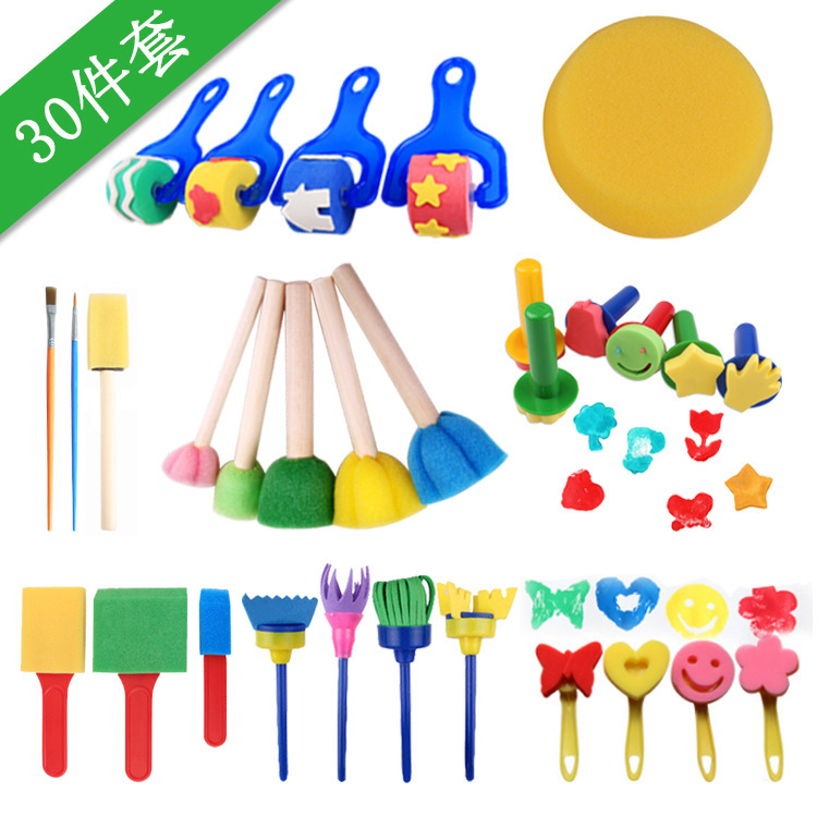 Plastic Kidsren's Painting Sponge Seal 30-Piece Set DIY Early Education Art Graffiti Roller Printing Brush Wholesale