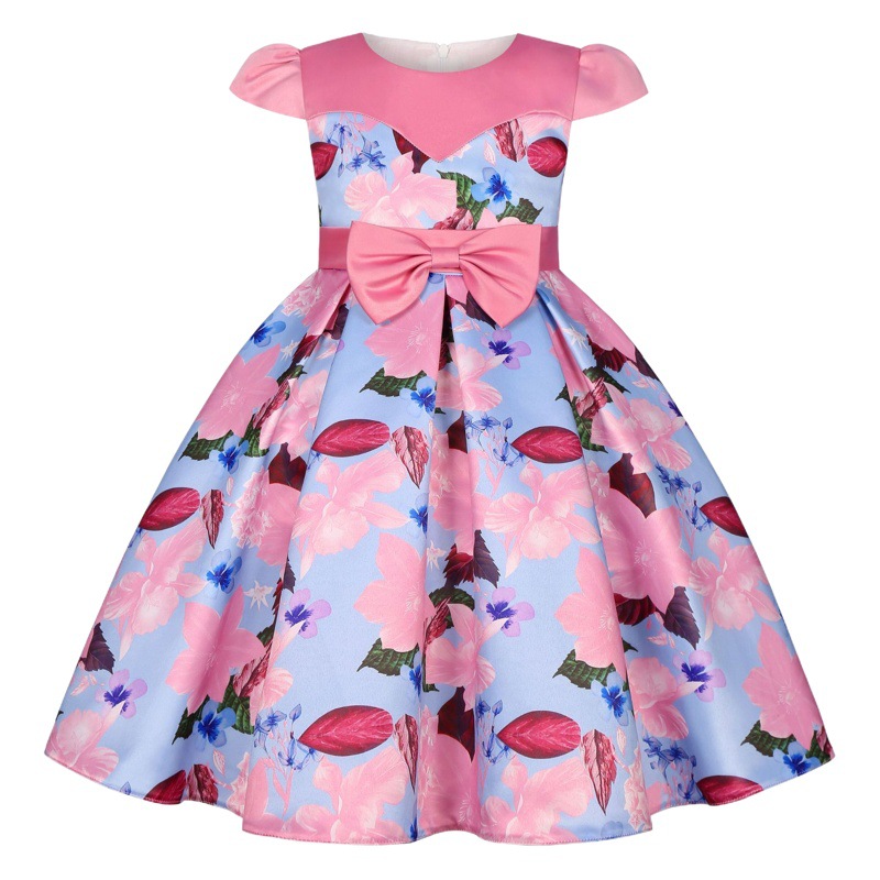 Cross-border new children's dress bow print Princess puffy dress small host catwalk evening dress