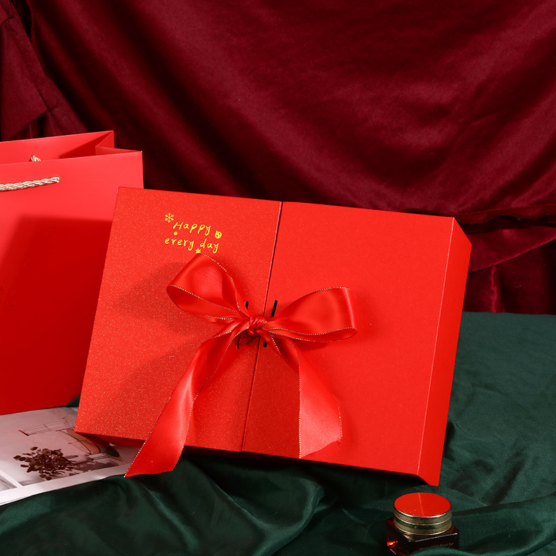 New Big Red Double Open Gift Box Large Cup Shoes Packaging Box Scarf Hat Gift Box