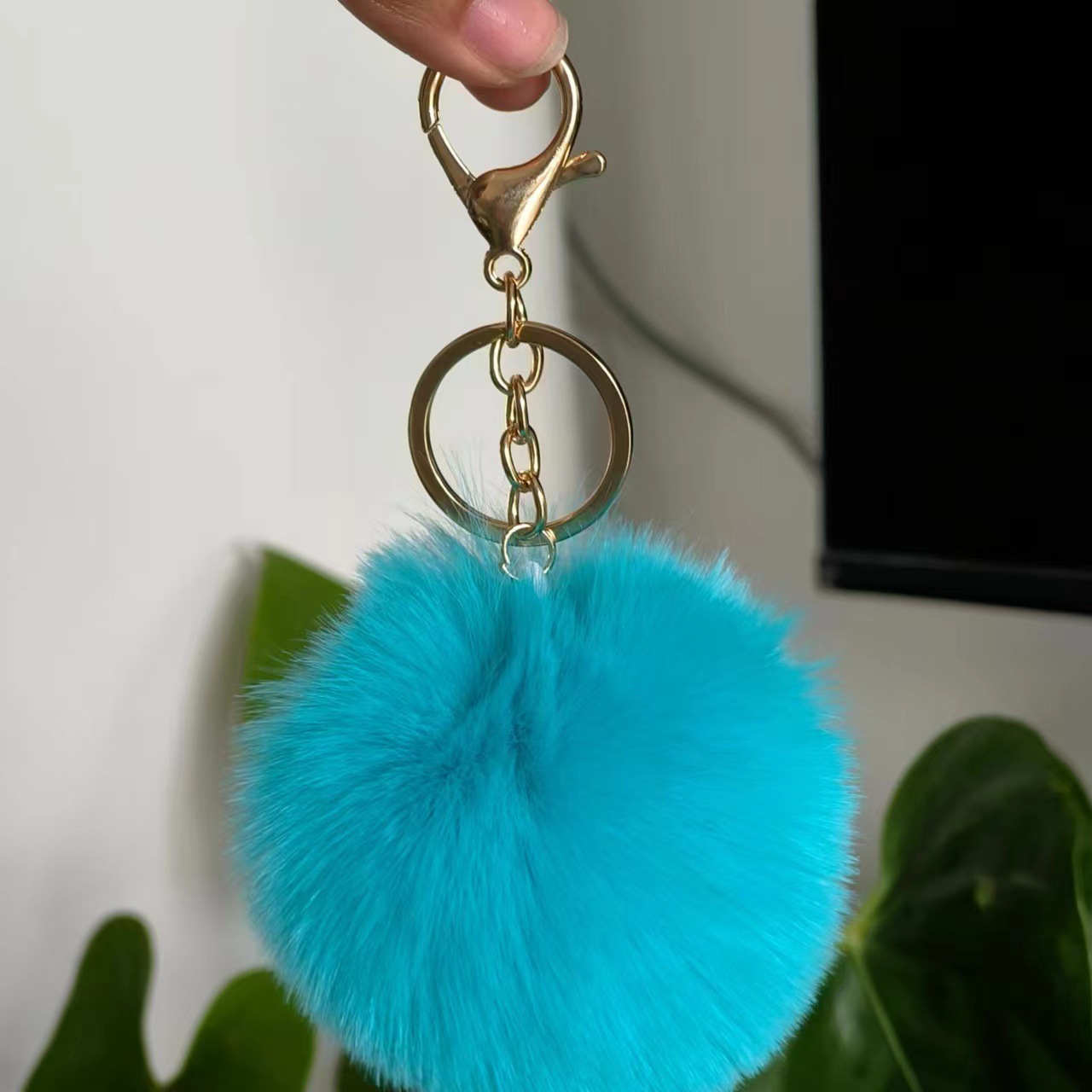 Picture of Spot 8cm imitation rex rabbit fur ball key chain net red fur ball doll bag pendant gift schoolbag girl heart