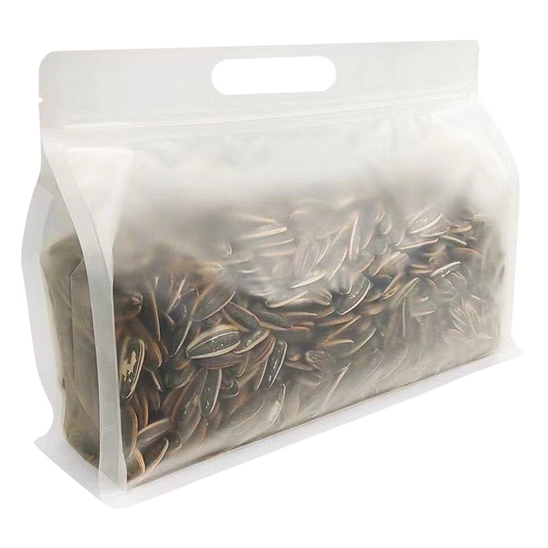 Self-sealing handbag transparent frosted plastic bag portable self-supporting self-sealing bag eight-sided sealing bag rice flour sub-packaging batch Universal