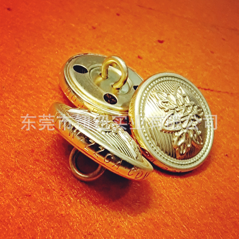 New Development Design Side Engraving High-grade Metal Wire Foot Button Hanging Plated Simulation Gold Military Uniform Coat Button