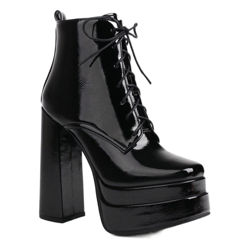 Autumn and winter chunky heel super high heel short boots casual lace-up British Martin boots thick bottom double platform white women's shoes