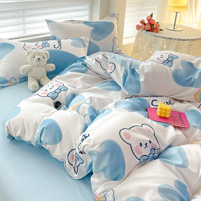Picture of Class A Maternal and Infant Grade Four-Piece Set Small Fresh Thickened Sanding Quilt Cover Washed Cotton Bed Sheet Quilt Cover Dormitory Three-Piece Set ins
