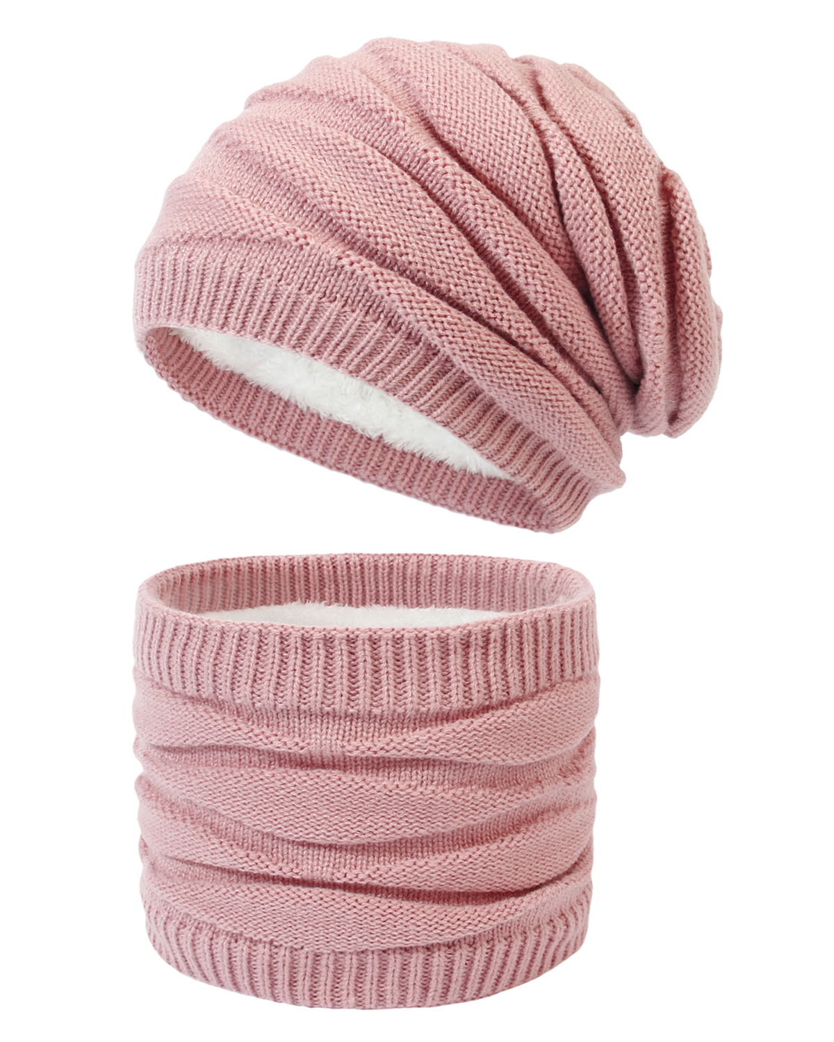 Picture of Women's Knitted Hat Winter Fleece Scarf Hat Set Diamond Knitted Wool Hat Scarf Two-Piece Set for Men