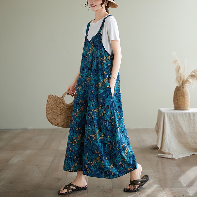 Real Shot Dopamine Print Overalls for Women 2025 Summer New Korean Style Loose Slimming Drapey Youthful Wide-Leg Pants