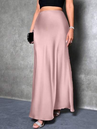 Picture of Foreign Trade Cross-Border Satin Skirt Spring and Summer New European and American Amazon Simple Imitation Silk Long Skirt Women's Clothing