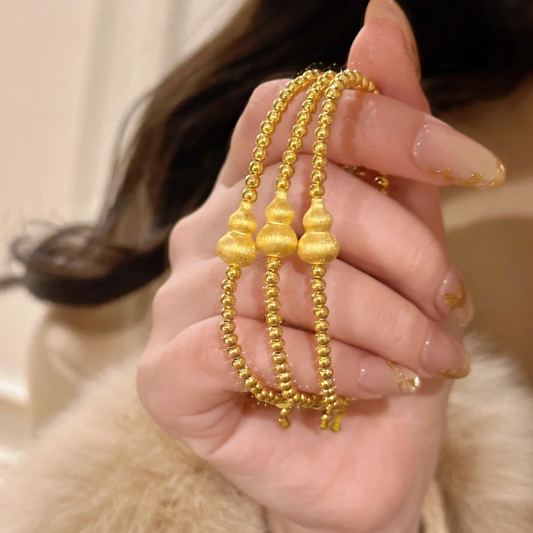 New Chinese Style National Style Brushed Gourd Bracelet Advanced Sense Handmade Rope-braided Light Bead Pull Adjusting Bracelet Bracelet for Women