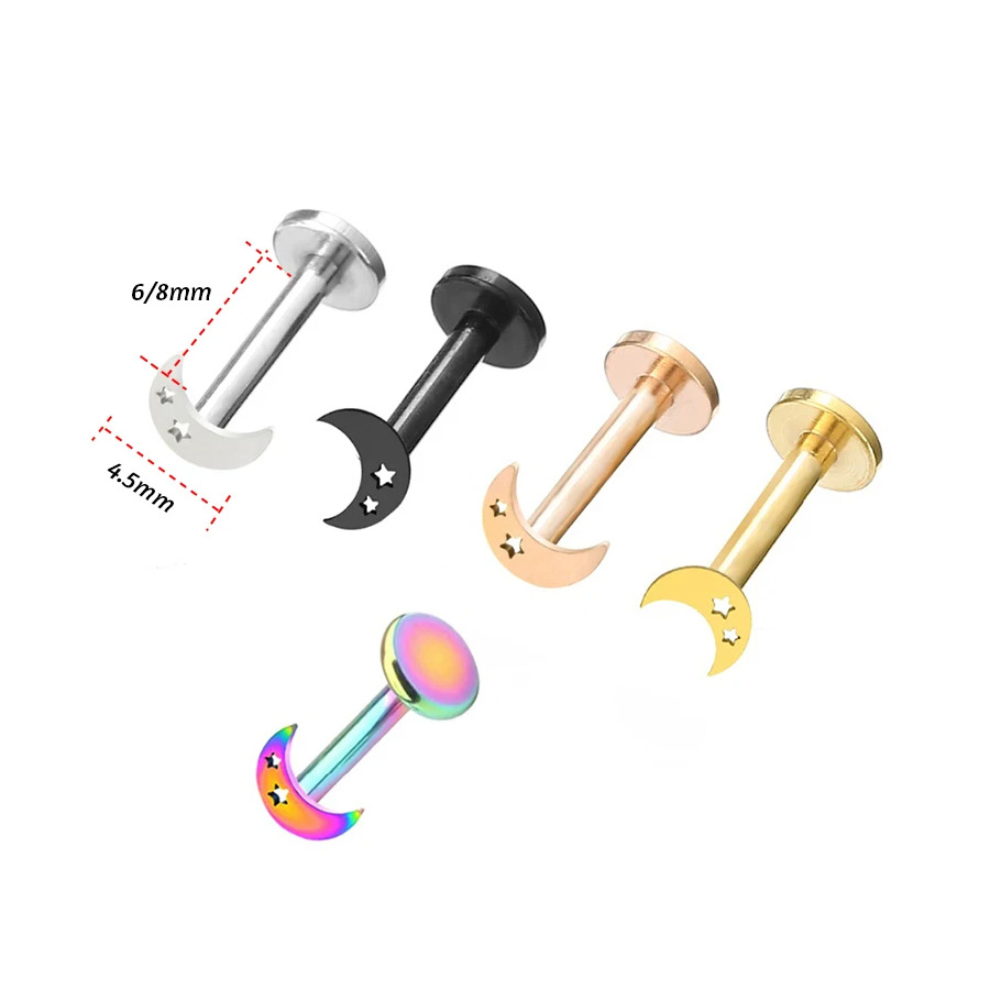 Picture of 2024 new 100% 316L stainless steel hollow moon star geometric figure lip nail ear bone nail 18K gold plated