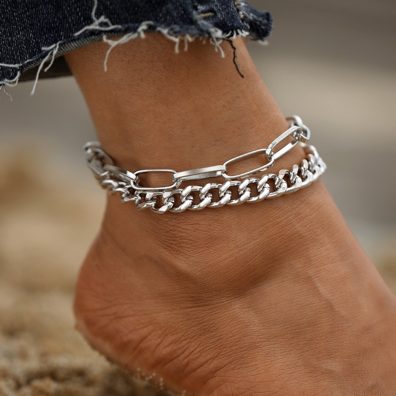 European and American cross-border jewelry retro exaggerated metal Cuban chain anklet street punk style popular women's anklet