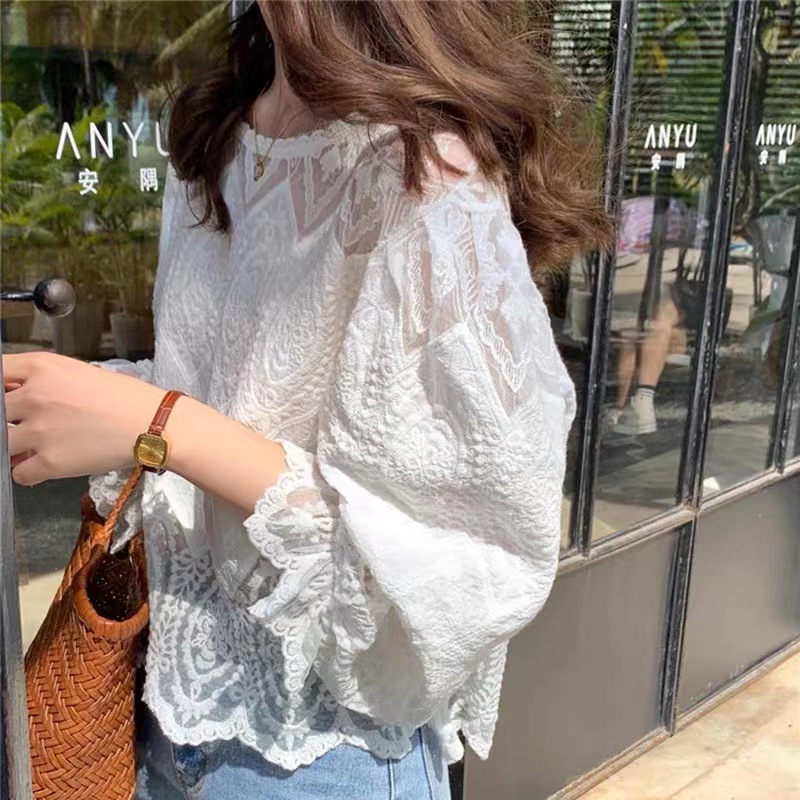 In Stock 2024 New Style Unique White Fairy Beautiful Top Small Fragrant Style Cut Out Lace Shirt Women's Clothing