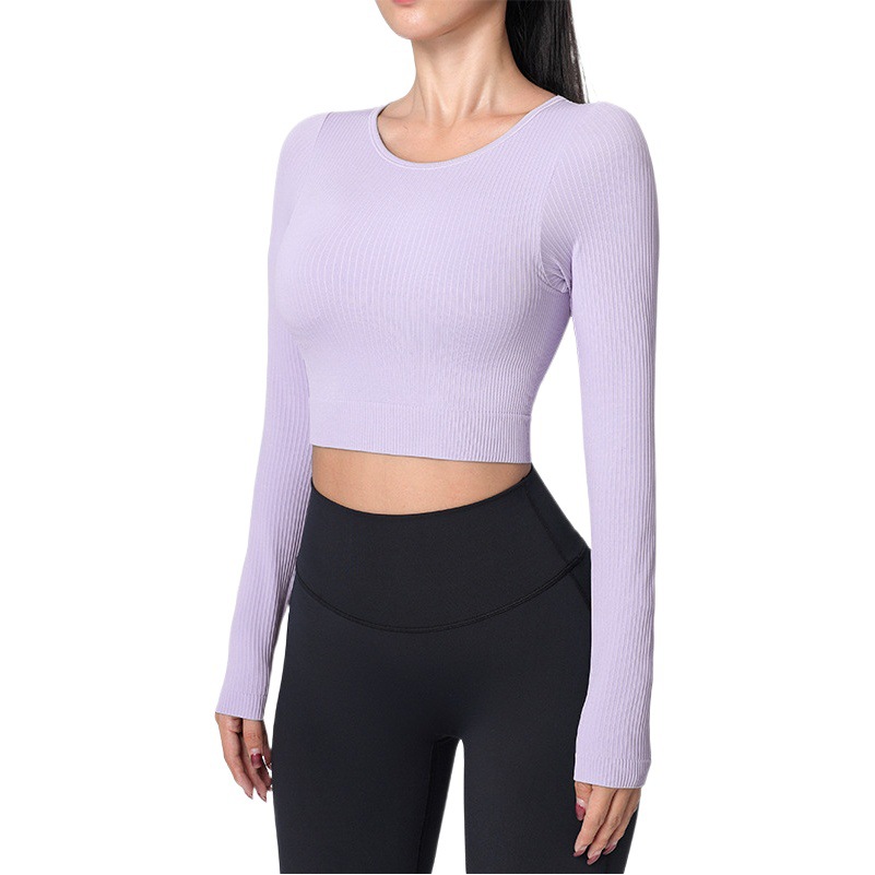 Autumn New Yoga Clothes Long-sleeved Women's Short Slim-fit One-piece Chest Pad Sports Running Training Fitness Clothes Women's Top