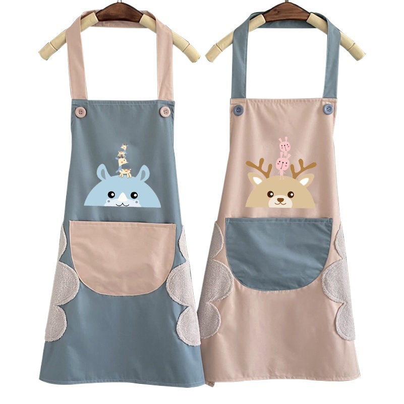 Household Kitchen Apron Cooking Apron Hand-wiping Polyester Waterproof and Oil-proof Cute Fawn Strap Waist Wholesale