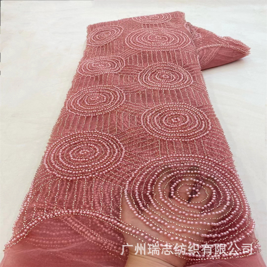 Size Circle Bead Tube Sequin Embroidered Mesh Lace Women's dress Dress Wedding Dress European and American African Fabric
