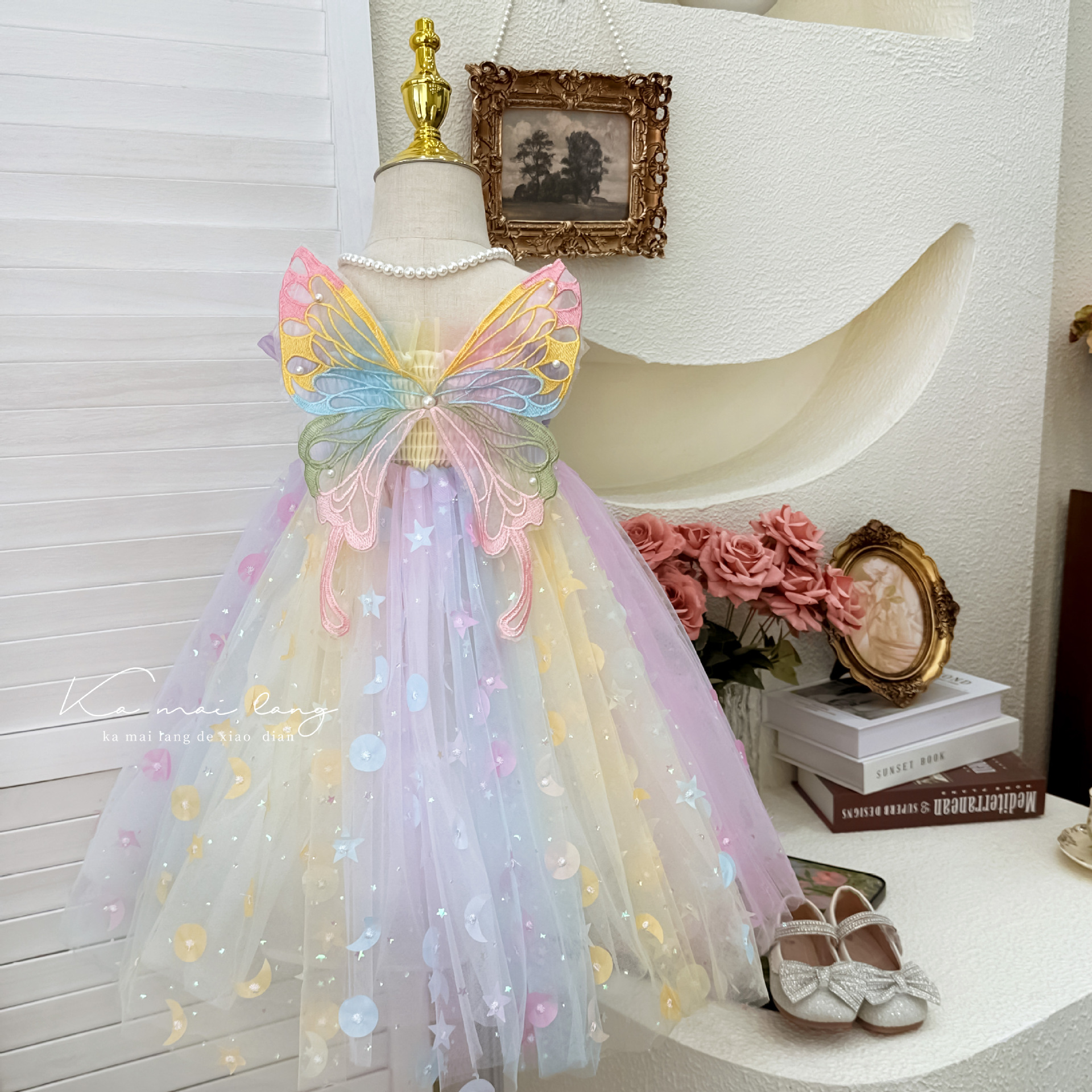 [Ready Stock and Shipped in Seconds] Girls Dress 2025 Summer Butterfly Sequin Style Birthday Dress Princess Dress