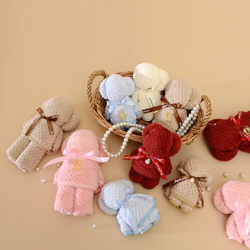 Picture of Bear towel with hand gift small gift kindergarten gift opening wedding gift shape towel making embroidered logo