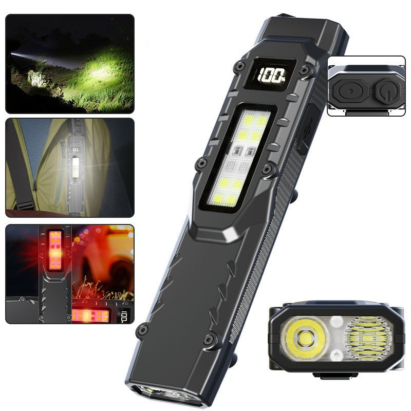 Cross-border new tactical flashlight with pen clip three light source strong light self-defense mini ultra-thin portable outdoor flashlight