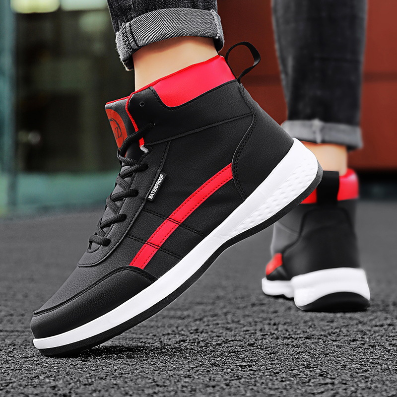 (New) 2025 Spring Cross-Border Plus Size Leather High-Top Sneakers Trendy Fashion Versatile Lightweight Casual Sports Shoes