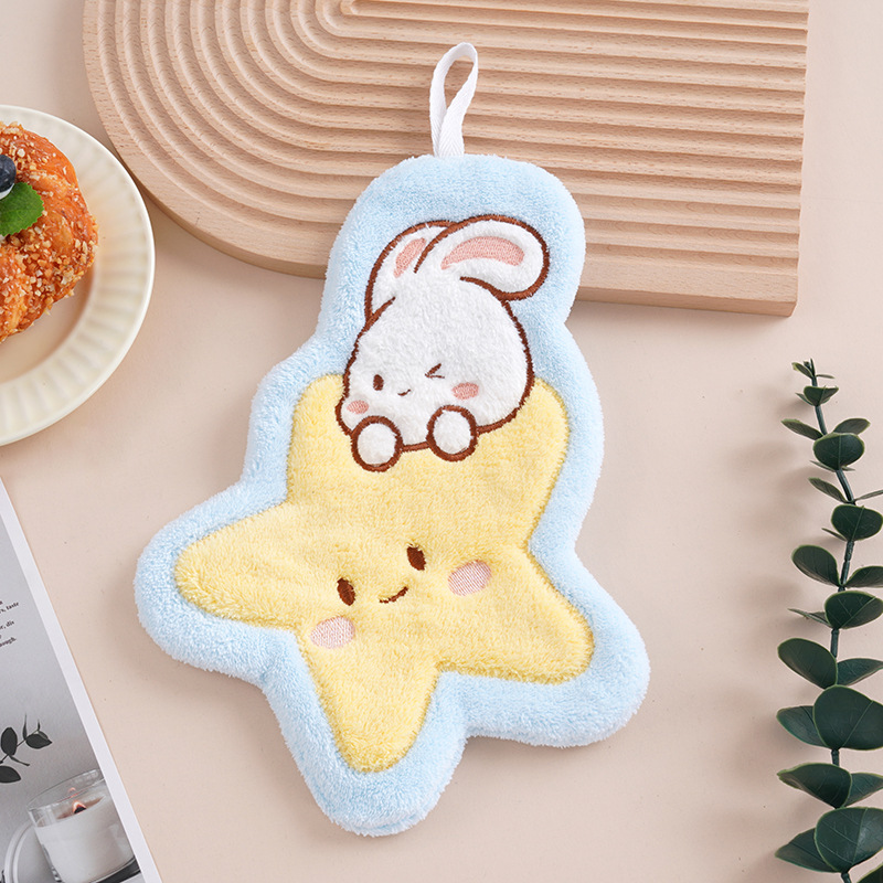 Internet Celebrity Cute White Rabbit Cartoon Hand Towel Coral Velvet Kidsren's Household Hand Towel Absorbs Water and Is Easy to Dry Kitchen Bathroom