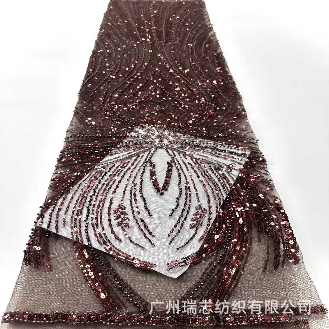 Full polyester mesh sequin beaded embroidered fabric African party stage dress dress fabric African lace
