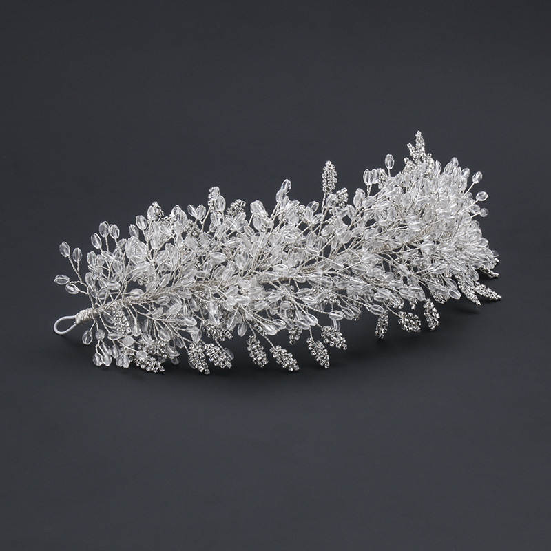 Picture of White crystal handmade beaded rhinestone crown styling hair accessories European bridal wedding accessories wedding accessories wholesale