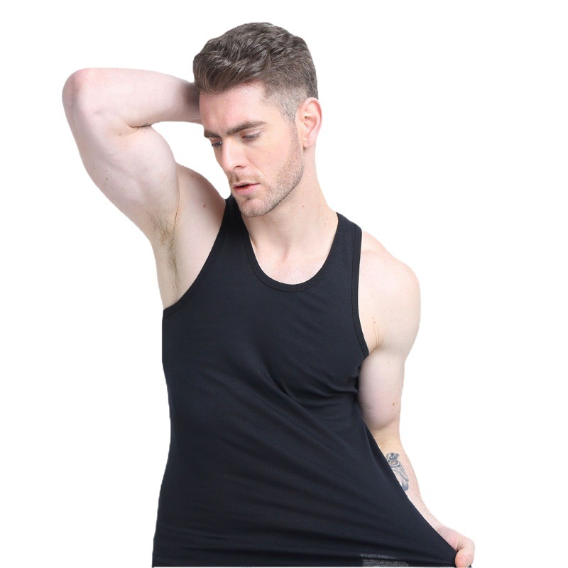 Picture of 100% Pure Cotton Summer Men's Vest Youth Tight-Fit Elastic Base Sport Slim-Fit Sling Sweatshirt Solid Color New Style