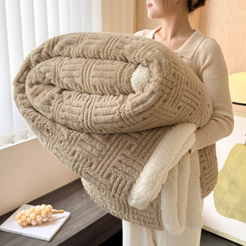 Picture of Double-layer Blanket Winter Office Shawl Blanket Single Double-sided Coral Fleece Sofa Blanket Children Nap Blanket