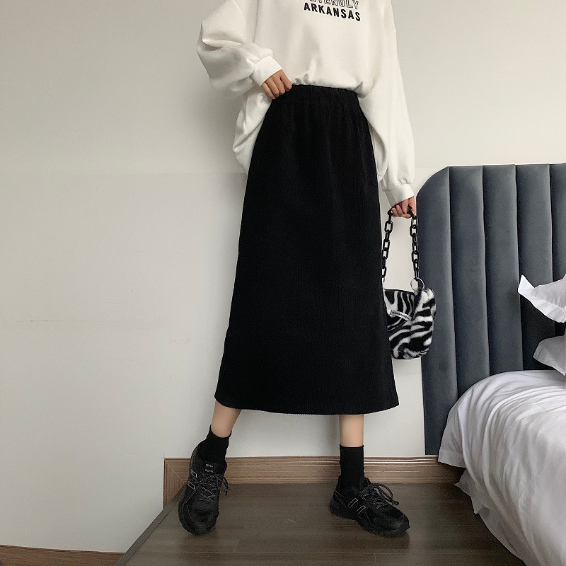 2023 New Korean Style Outerwear Hip Skirt Women's Autumn and Winter Sweater Skirt Corduroy Elegant Mid-length Skirt