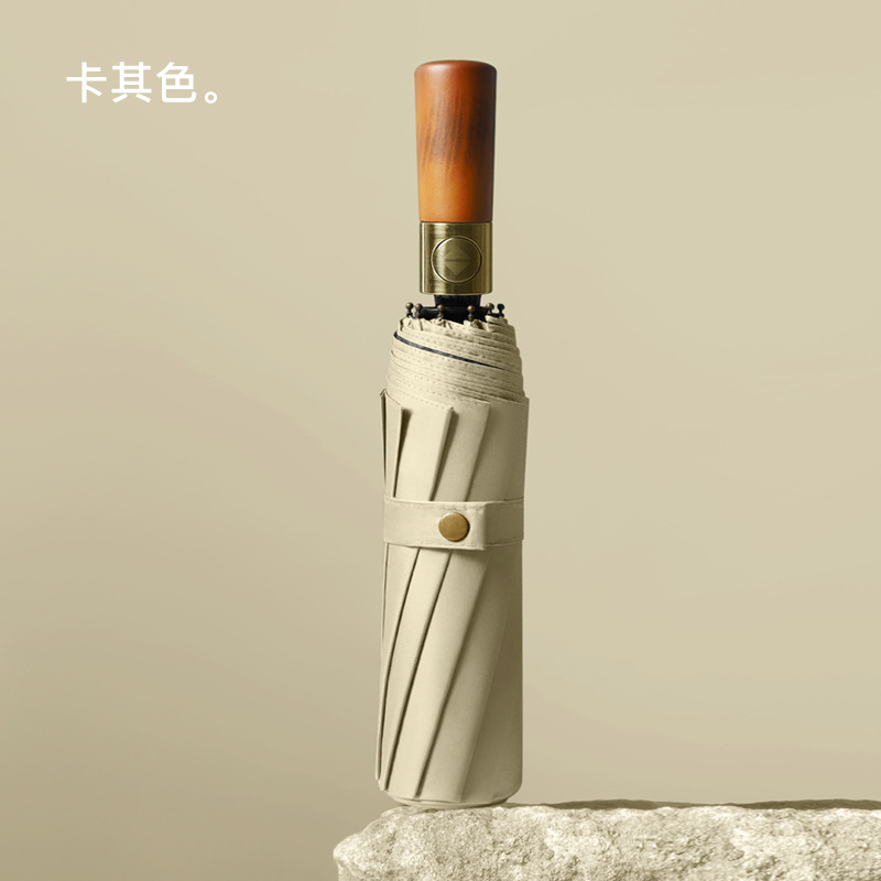 Picture of Three-fold automatic umbrella log handle lettering sunny umbrella men's business folding umbrella printed logo high-end gift umbrella